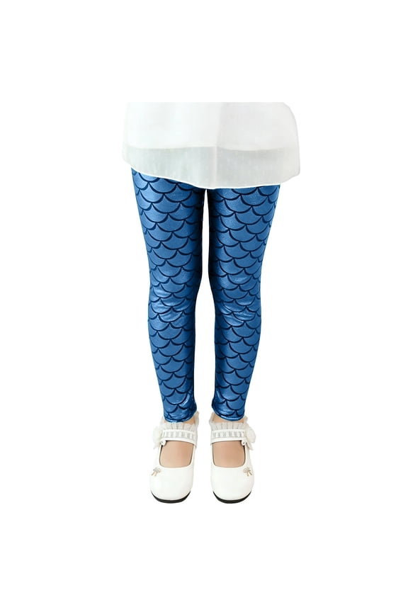 Toddler Girls Scale Printed Leggings Stretchy Casual Role Play Pants for Kids,Blue