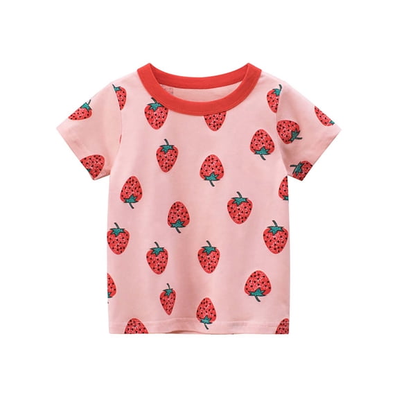 SONXAHE Toddler Girls T Shirt Cute Strawberry Print Short Sleeve Tee Summer Loose Breathable Relaxed Tshirt Pink