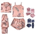 thumbnail image 1 of SONXAHE Tropical Bird Leaf Print Satin Pajama Set For Women Four Piece Notch Collar Cami Short Long Pant Night Suit, 1 of 7