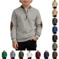 thumbnail image 1 of SONXAHE Tween Boy's Leather Patch Sweatshirt Half Zip Long Sleeve Sweatshirts Daily Wear Pullover Top,Grey, 1 of 4