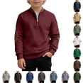 thumbnail image 1 of SONXAHE Tween Boy's Leather Patch Sweatshirt Half Zip Long Sleeve Sweatshirts Daily Wear Pullover Top,, 1 of 4