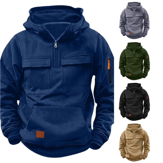 SONXAHE Tween Boys Athletic Hoodies Solid Color Utility Pocket Zipper Hooded Sweathshirt Casual Pullover Top,Blue