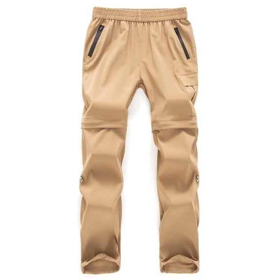 SONXAHE Tween Boys Convertible Hiking Pants Quick Dry Zip Off Solid Active Outdoor Trousers for Kids,Khaki