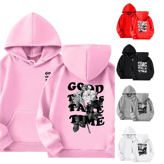 SONXAHE Tween Boys Rose Letter Hoodie Long Sleeve Front Back Print Hooded Sweatshirt Casual Pullover Tops,Pink