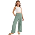 thumbnail image 1 of SONXAHE Tween Girls Solid Color Pants Elastic Waist Loose Fit Breathable Drawstring Casual Daily Trousers,Light Green, 1 of 7