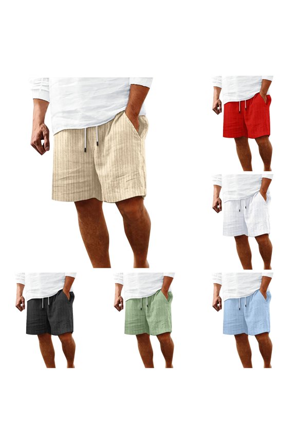 Vertical Ribbed Knit Drawstring Short for Men Light Airy Loose Cut Spring Daily Wear Casual Bottom