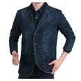 thumbnail image 1 of SONXAHE Washed Denim Blazer Jacket For Men Notch Lapel Three Button Long Sleeve Casual Outerwear Coat, 1 of 8