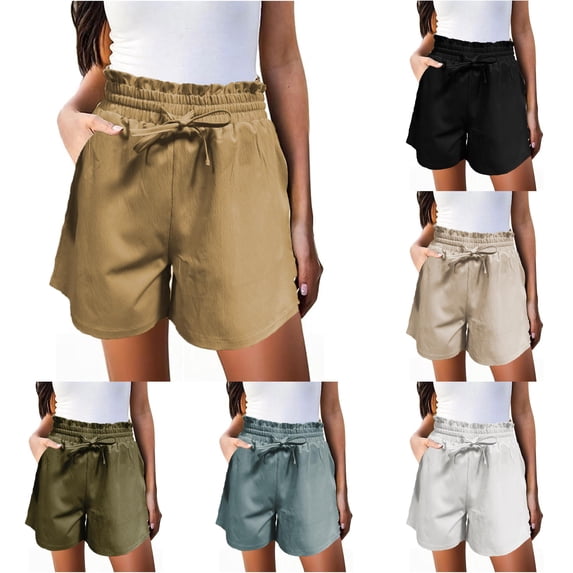 SONXAHE Women Ruffled Drawstring Shorts Elastic Waist Casual Walking Bottoms