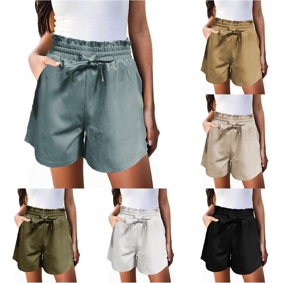 SONXAHE Women Ruffled Drawstring Shorts Elastic Waist Casual Walking Bottoms