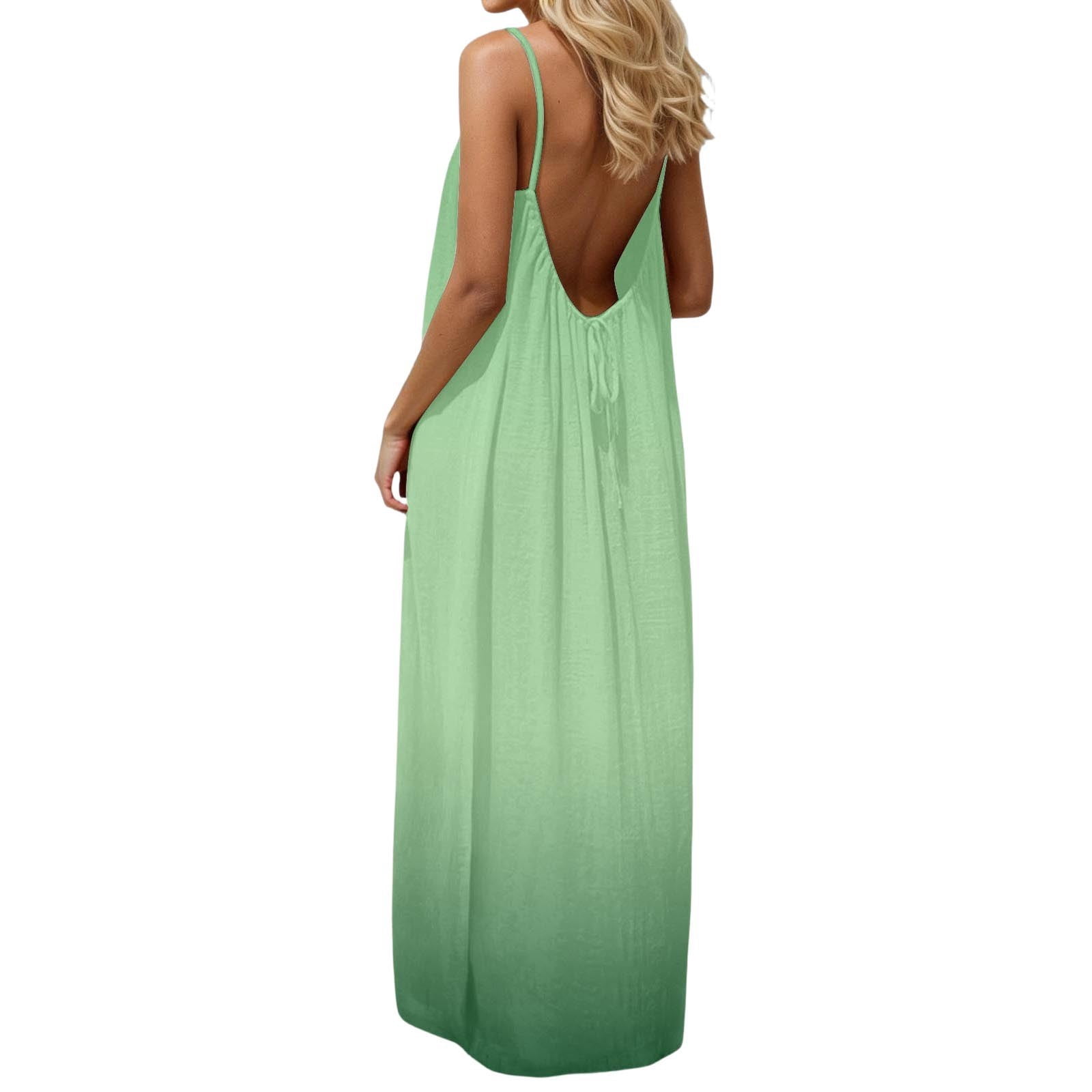 casual ombre maxi dress SONXAHE Women's Backless Spaghetti Strap Tie Back Beach Sundress meet our Wailea Sunset Pink Ombre Maxi Dress Bronze Ombre Maxi Dress L