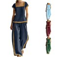 thumbnail image 1 of SONXAHE Women's Contrast Trim Matching Sets Square Neck Resort Vacation Suits, 1 of 4