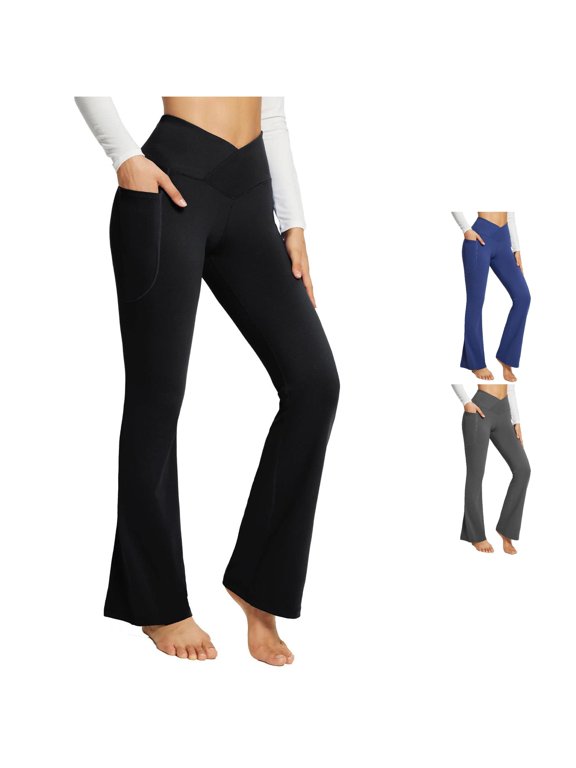 Women's Cross Waist Bootcut Pants Side Pocket Slim Active Gym Trousers