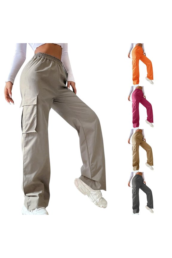 Women's Drawstring Cargo Pants Side Pocket Straight Cut Spring Vacation Wide Leg Trousers