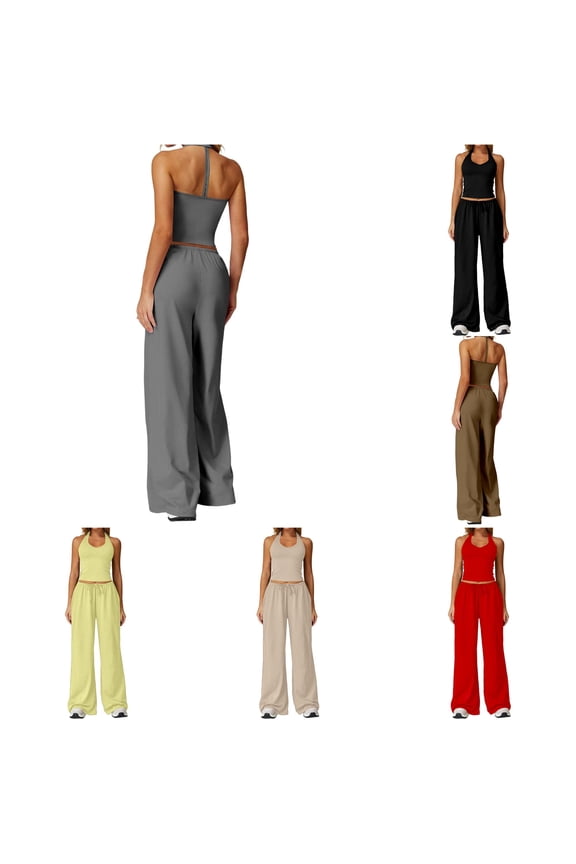 Women's Drawstring Waist Wide Leg Pants Flowy Active Weekend Long Trousers