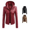 thumbnail image 1 of SONXAHE Women's Fleece Lined Leather Jacket Zip Up Hooded Long Sleeve Outer Coat, 1 of 4