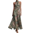 thumbnail image 1 of SONXAHE Women's Floral Print Halter Maxi Dress Sleeveless Ruched Waist Flowy Formal Wedding Guest Gown, 1 of 6