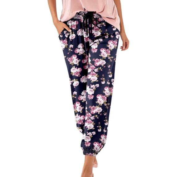 SONXAHE Women's Floral Print Jogger Pants Soft Cut Spring Daily Stroll Trousers
