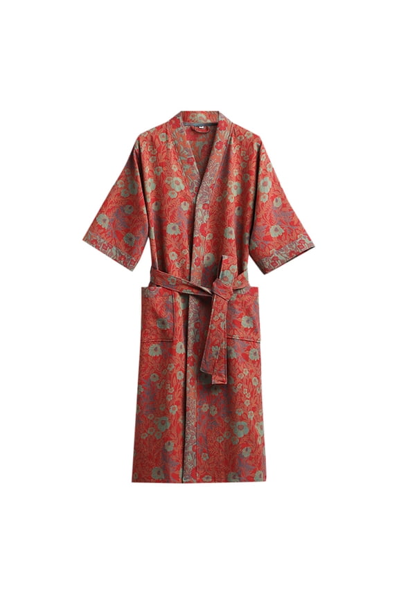 Women's Geometric Print Bathrobe Short Sleeve Open Front Bedtime Sleep Robe