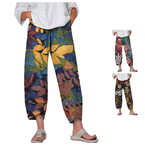 SONXAHE Women's Geometric Print Harem Pants Elastic Waist Loose Fit Casual Daily Trousers