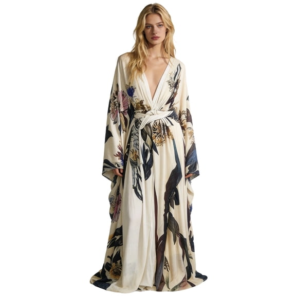 SONXAHE Women's Graphic Kimono Robe Comfy Lightweight Breathable Elegant Soft Long Robe