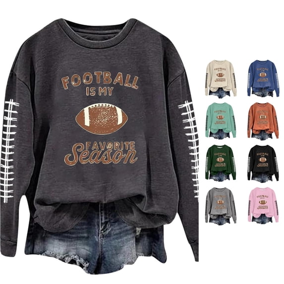 SONXAHE Women's Graphic Print Crew Neck Sweatshirt Sleeve Graphic Oversized Football Game Pullover Tops