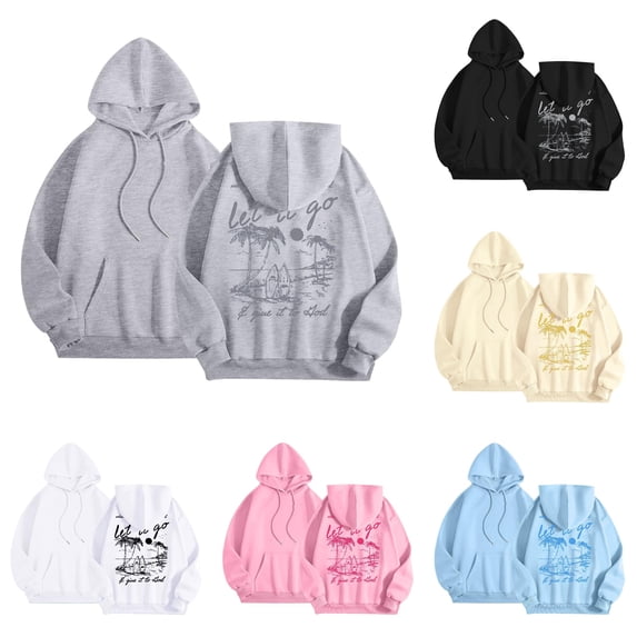 SONXAHE Women's Graphic-Print Oversized Hoodie Loose-Fit Beach Surf Travel Hooded Sweatshirt