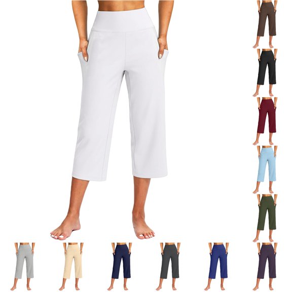 SONXAHE Women's High Waist Capri Pant With Side Pockets Stretchy Soft Breathable Summer Daily Wear Cropped Trouser