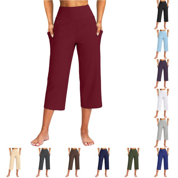 SONXAHE Women's High Waist Capri Pant With Side Pockets Stretchy Soft Breathable Summer Daily Wear Cropped Trouser