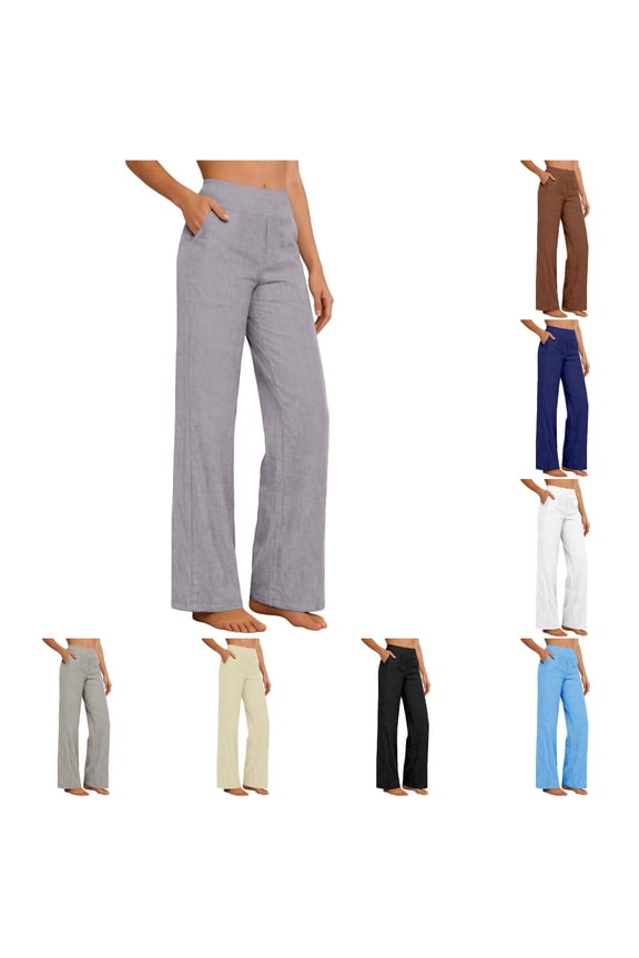 Women's High Waist Wide Leg Pants Pocket Straight Spring Work Slacks