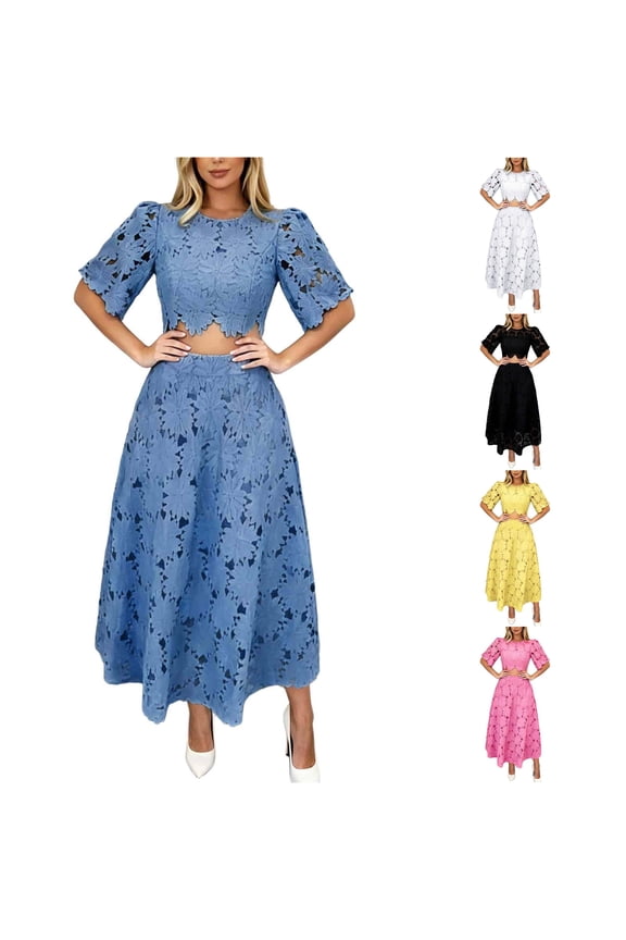 Women's Lace Two Piece Sets Short Sleeve Date Party Matching Suits