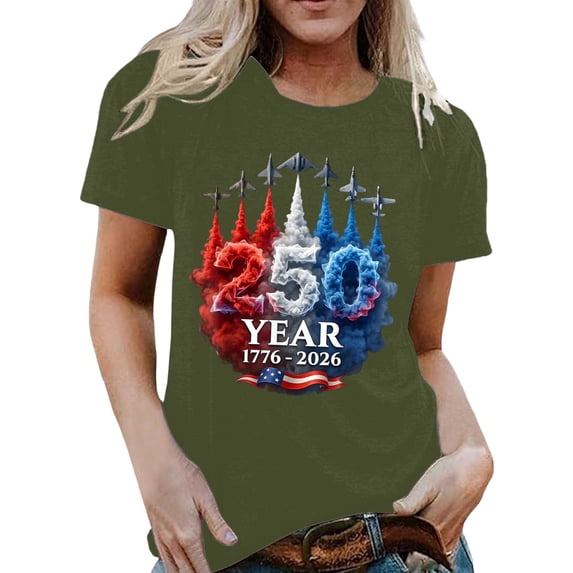 SONXAHE Women's Patriotic Graphic T-Shirt Independence Day Celebration Short Sleeve Casual Tee