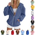 thumbnail image 1 of SONXAHE Women's Plain Full Zip Hooded Jacket Oversized Hoodies Everyday Casual Street Outerwear Coat, 1 of 7