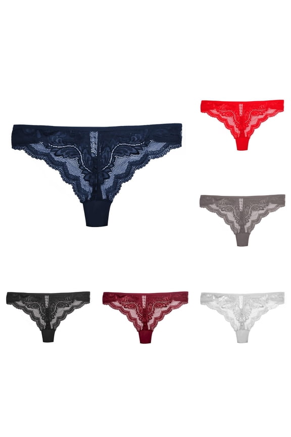 SONXAHE Women's Rhinestone Lace Thong Underwear Scalloped Edge Light Holiday Night Intimates