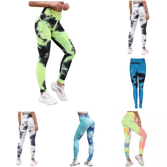 SONXAHE Women's Tie Dye Textured Leggings High Rise Slim Cut Daily Gym Training Pants