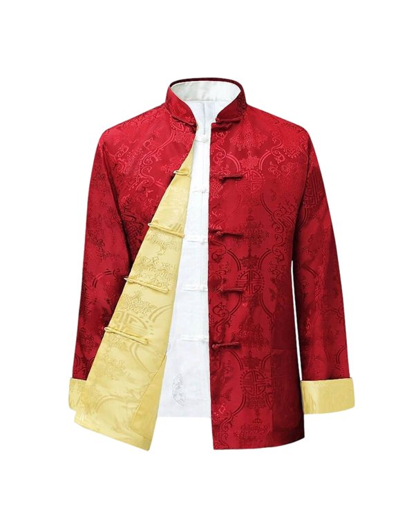Womens Chinese Tang Suit Button Jacket Long Sleeve Reversible Traditional Outerwear Coat