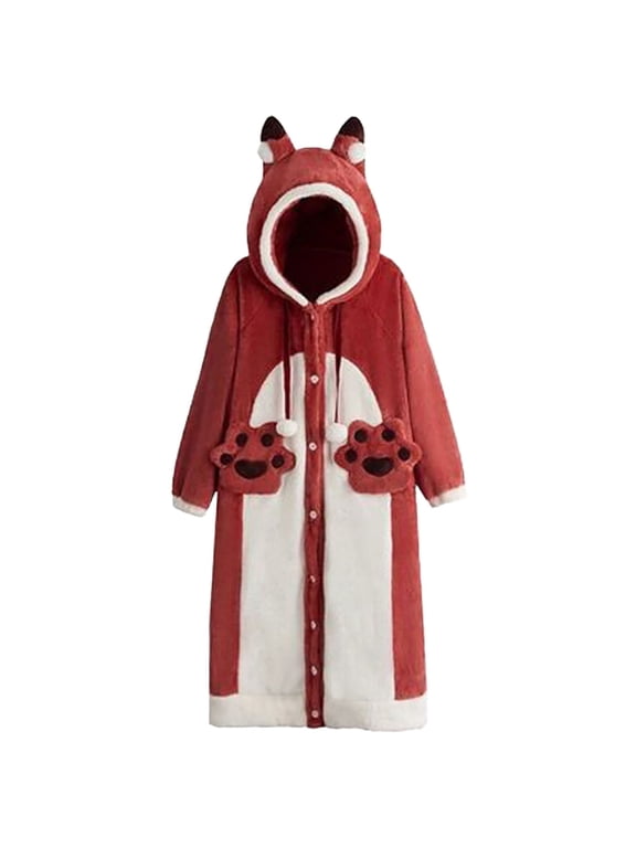 Womens Fox Print Robe Loose Fit Long Cut Sleepwear For Night Wear Bath Gown