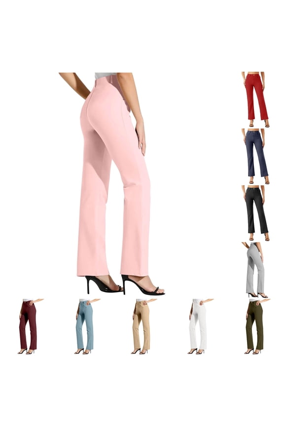 Womens High Rise Bootcut Pants Button Fly Trousers Slim Straight Fit Pants Office Daily Wear Full Length Slacks