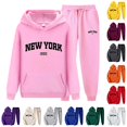 thumbnail image 1 of SONXAHE Womens New York Letter Print 2 Piece Outfit Drawstring Hoodie With Jogger Pant Tracksuit Set, 1 of 3