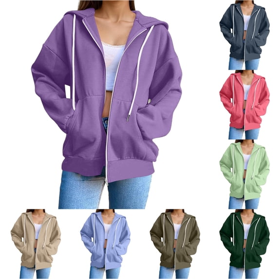 SONXAHE Womens Oversized Solid Zip Up Hoodie Loose Hoodies Spring Daily Hooded Jackets