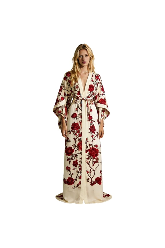 Womens Printed Long Robe Elegant Kimono Sleep Robe Cozy Soft Lightweight Breathable