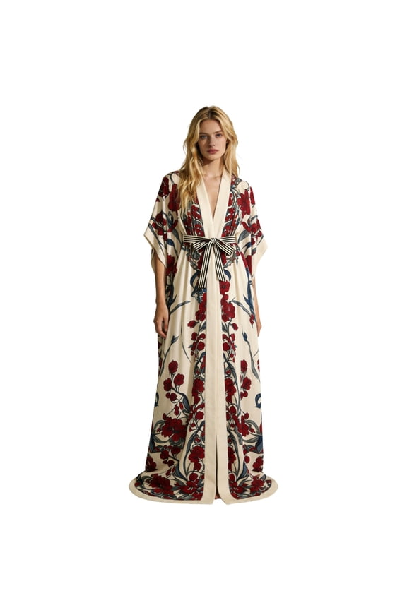 Womens Printed Long Robe Elegant Kimono Sleep Robe Cozy Soft Lightweight Breathable