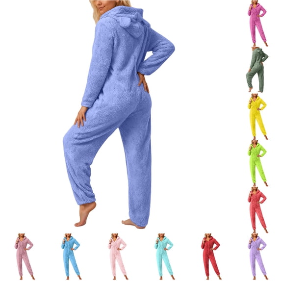 SONXAHE Womens Solid Color Onesie Relax Cut Hooded Sleep Jumpsuit