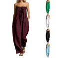 thumbnail image 1 of SONXAHE Womens Strapless Jumpsuit Smocked Tube Top Wide Leg Pocket Daily Bottoms, 1 of 5