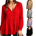 thumbnail image 1 of SONXAHE Womens V Neck Peplum Sweatshirt Long Sleeve Waist Flare Casual Tops, 1 of 4