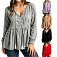 thumbnail image 1 of SONXAHE Womens V Neck Peplum Sweatshirt Long Sleeve Waist Flare Casual Tops, 1 of 4