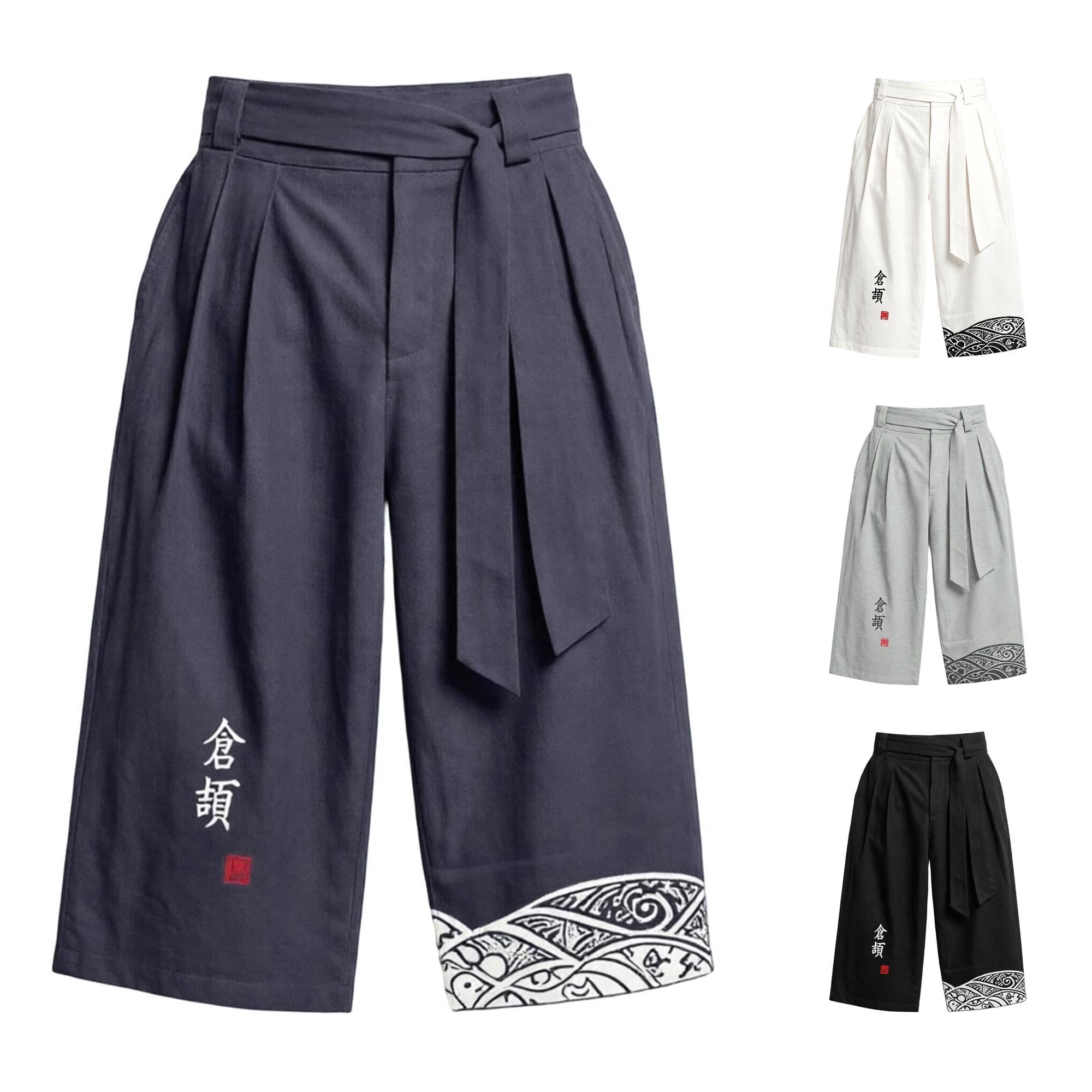 CS belt wide throusers サイズ1 SONXAHE Wrap Belt Wide Leg Cropped Pants for Men Print Motif