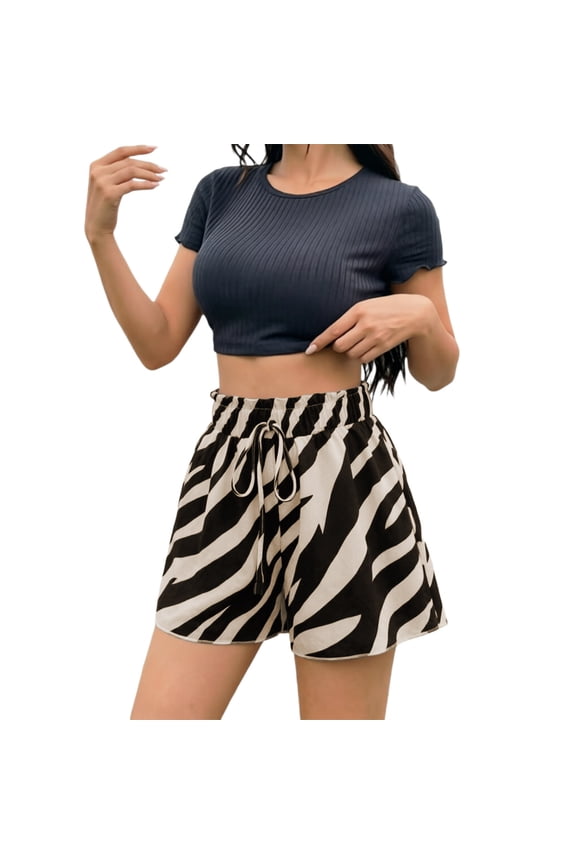Zebra Striped Print Two Piece Sets for Women Crew Neck Street Wear Matching Suits
