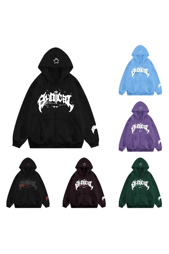 Zip Up Graphic Hoodie for Women Oversized Street Spring Hooded Jacket