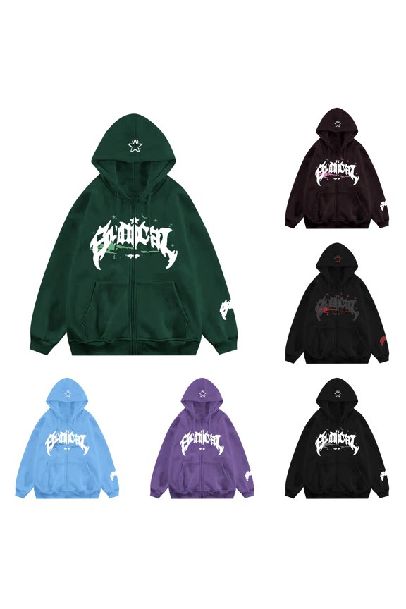 Zip Up Graphic Hoodie for Women Oversized Street Spring Hooded Jacket