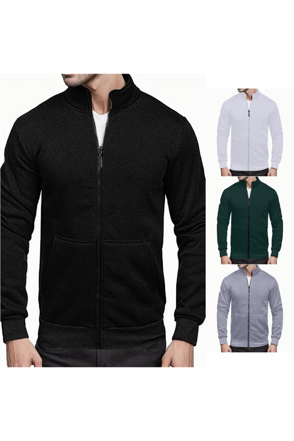 Zip-Up Jacket for Men Stand-Collar Daily Commute Top